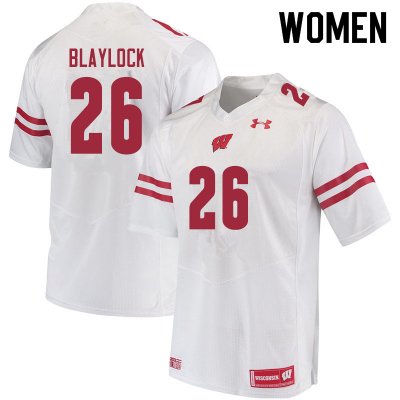Women's Wisconsin Badgers NCAA #26 Travian Blaylock White Authentic Under Armour Stitched College Football Jersey JA31E17YR